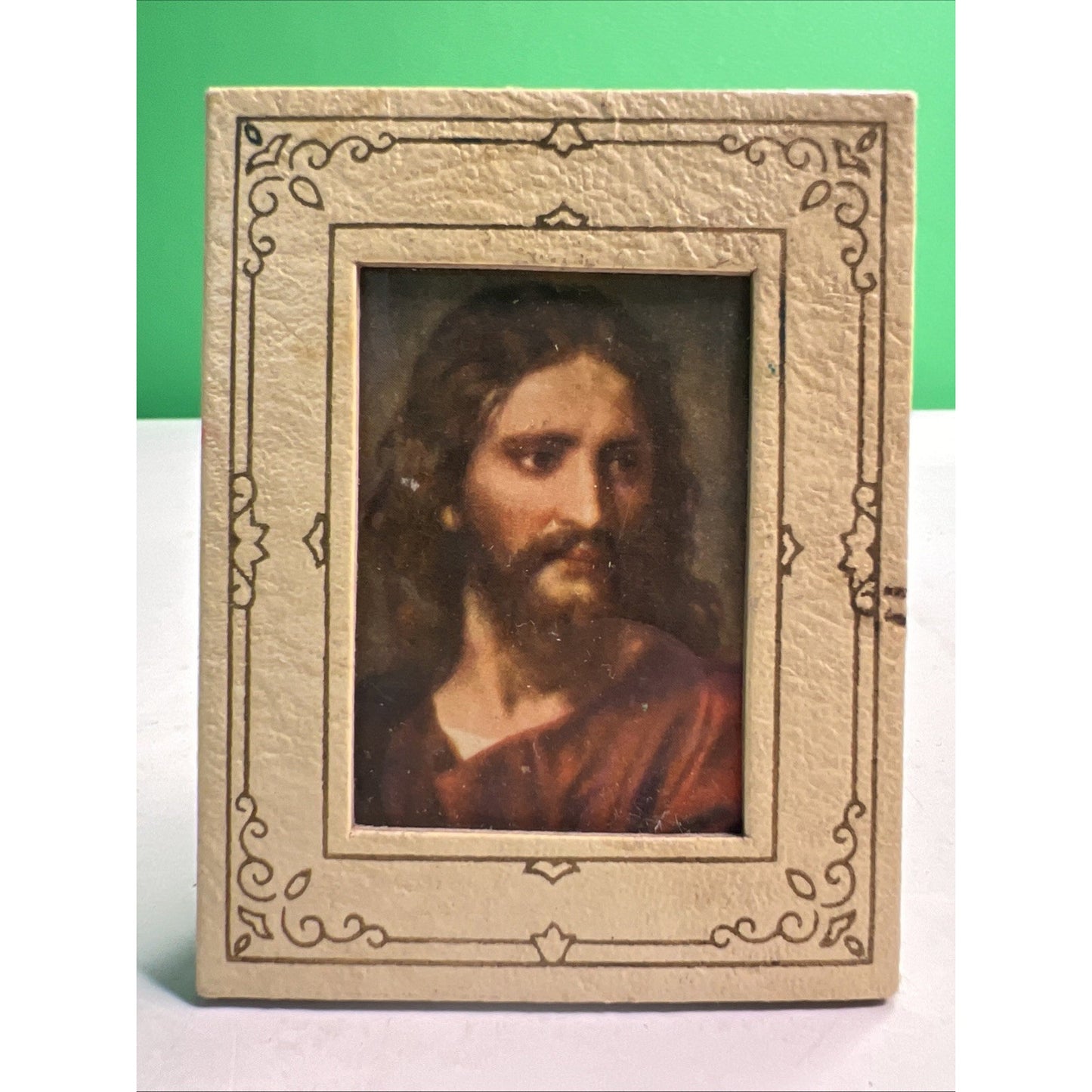 Vintage Miniature Portrait Of Jesus Easel Frame Warner Sallman 1950’s Art USA ❤️