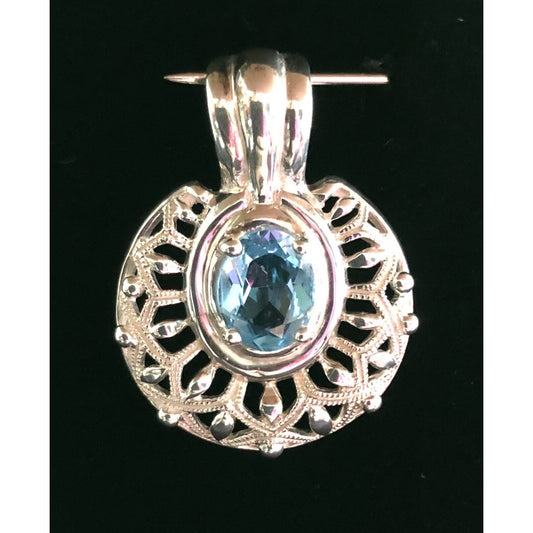 Openwork Filigree Blue Topaz Pendant Signed CNA Sterling Silver 925