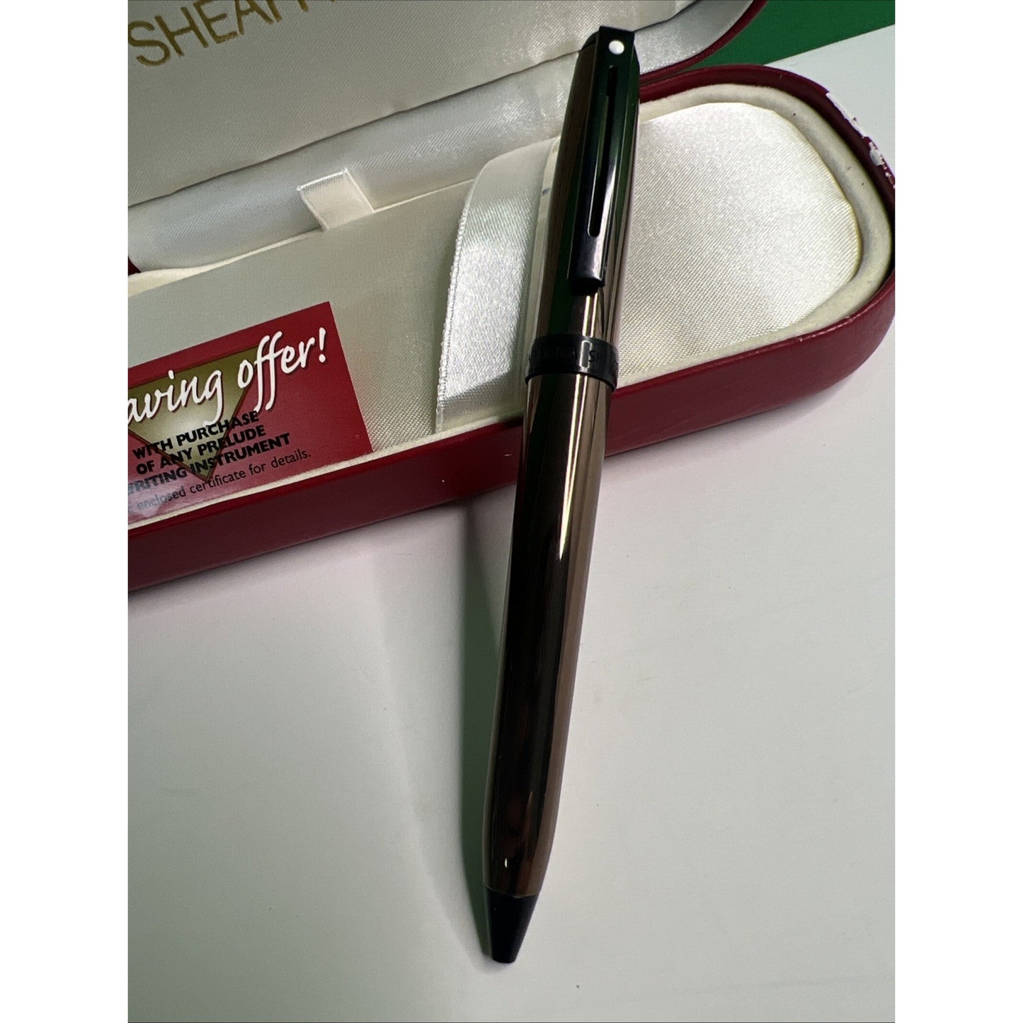 Vintage 1996 Sheaffer Prelude Ballpoint Pen Red Case White Dot w/ Manual Brown