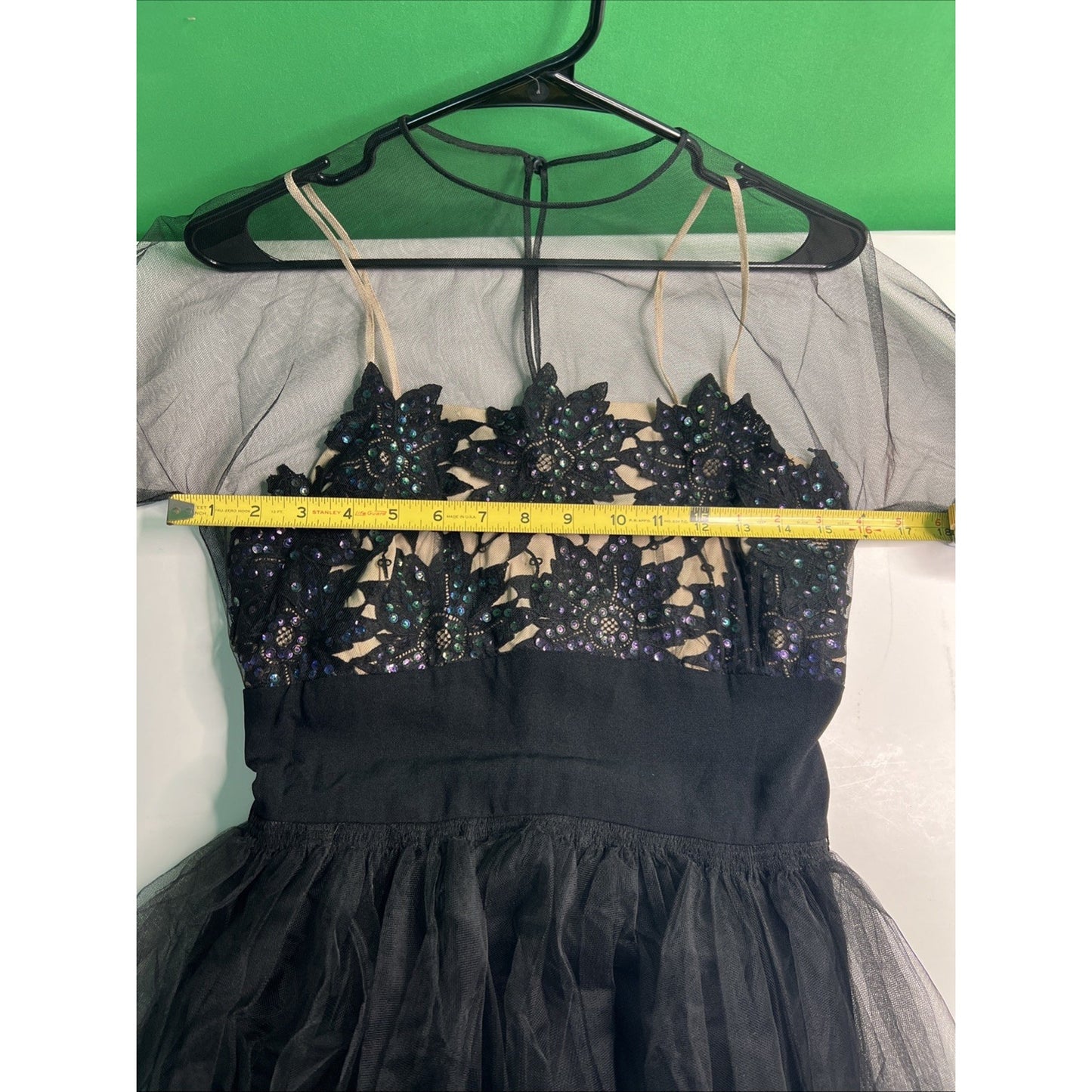 1940’s BENHAM ORIGINAL Mesh Sleeve Sequined Bodice Evening or Cocktail Dress