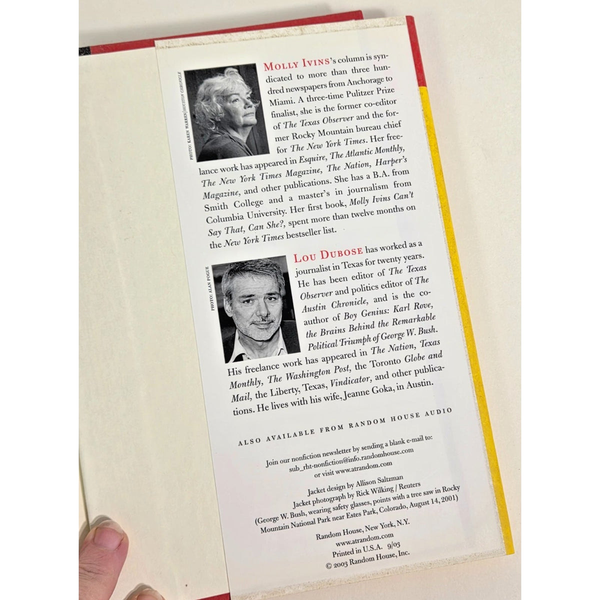 Bushwhacked: Molly Ivins Lou Dubose George W Bush 1st Edition Hardcover 2003