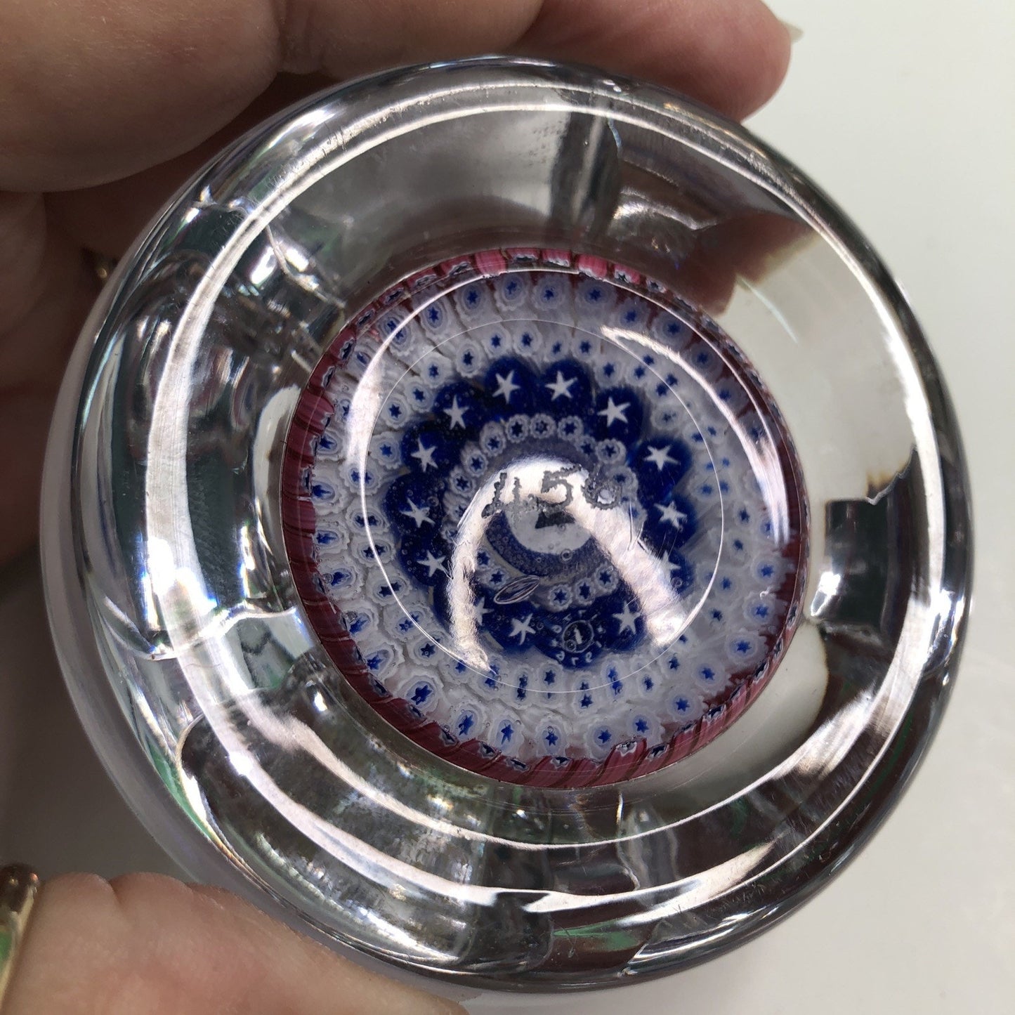 Vintage Whitefriars Glass Millefiori Concentric Cane Faceted Paperweight