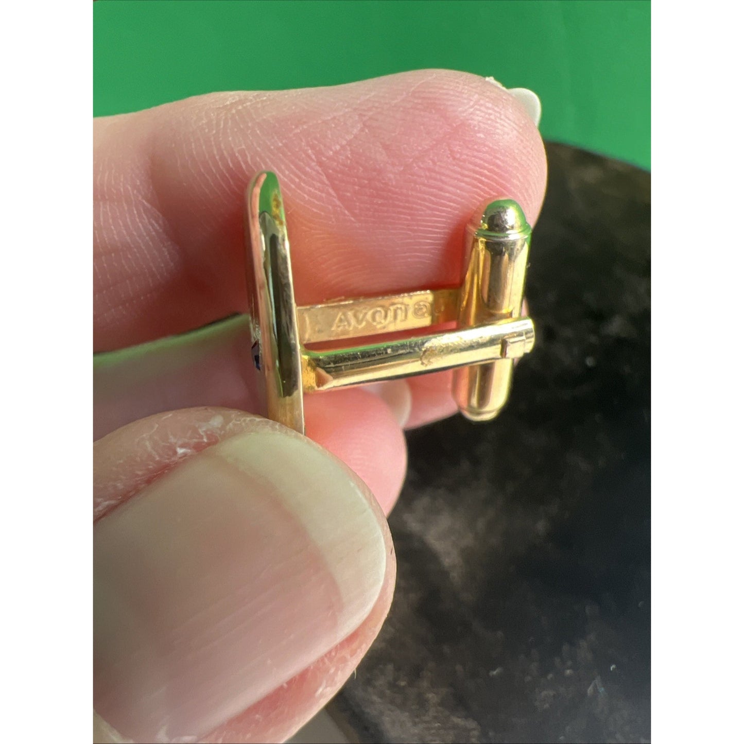 VTG Gold Tone Cufflinks & Tie Clip Blue Rhinestone Starburst Mid Century Avon