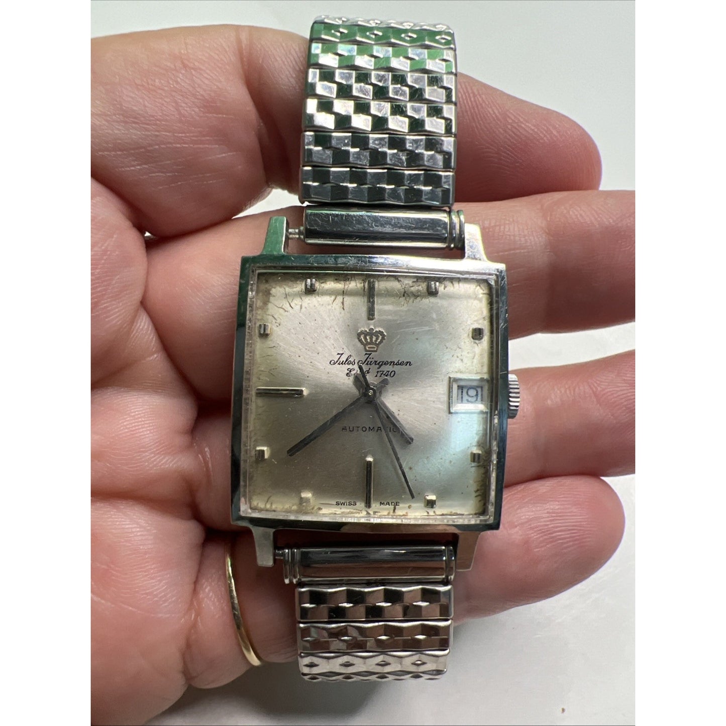 Vintage Swiss Made Jules Jurgensen Watch Stainless Steel Automatic Date Parts