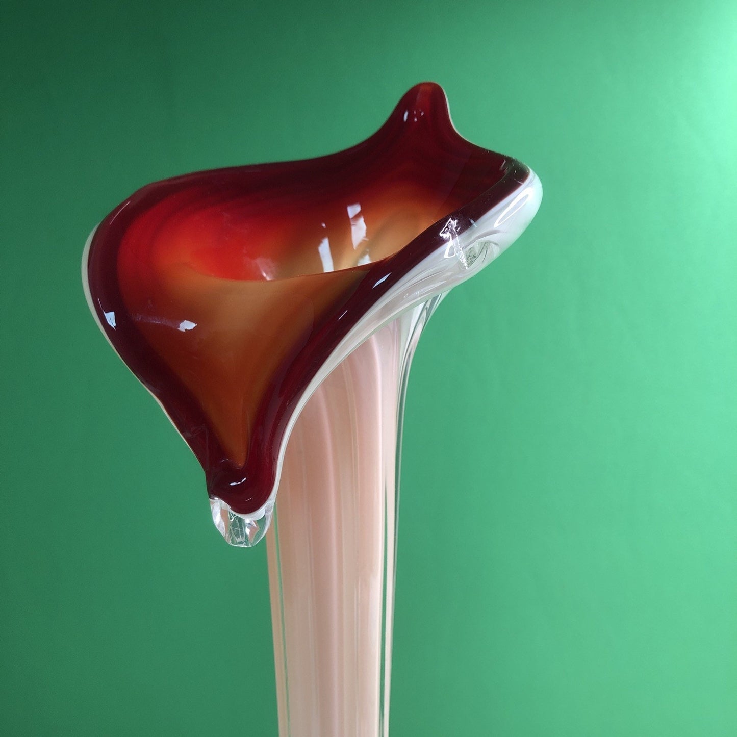 Jack in the Pulpit Calla Lily HandBlown Glass Vase Murano Style Red Orange Green