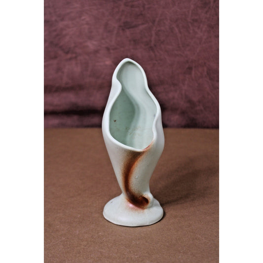 Vintage MCM Abstract Amorphous Matte Green Vase with Brown Accent, 8"H