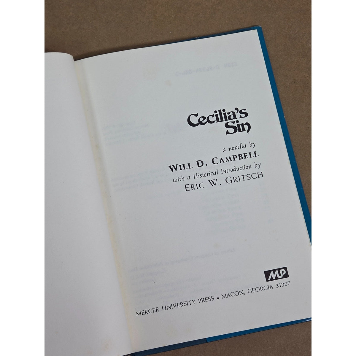 Cecelia’s Sin by Will D. Campbell (1983) Hardcover - Mercer University Press
