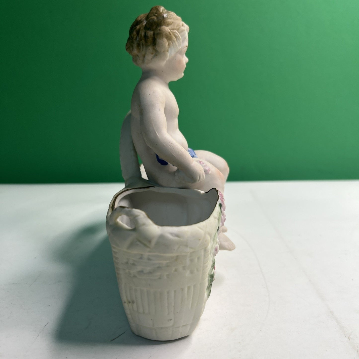 Antique Hal Sey Fifth Ave Cherub Bisque Figural Double Planter