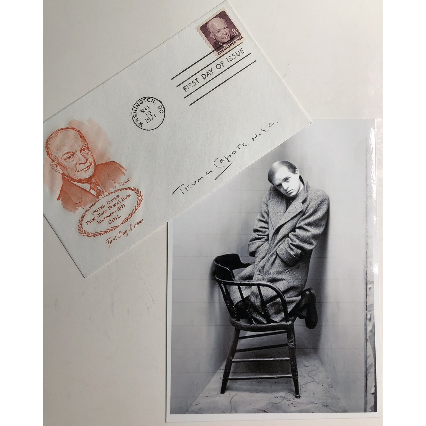 Truman Capote SIGNED First Day Of Issue Stamp With Photo Autograph Eisenhower