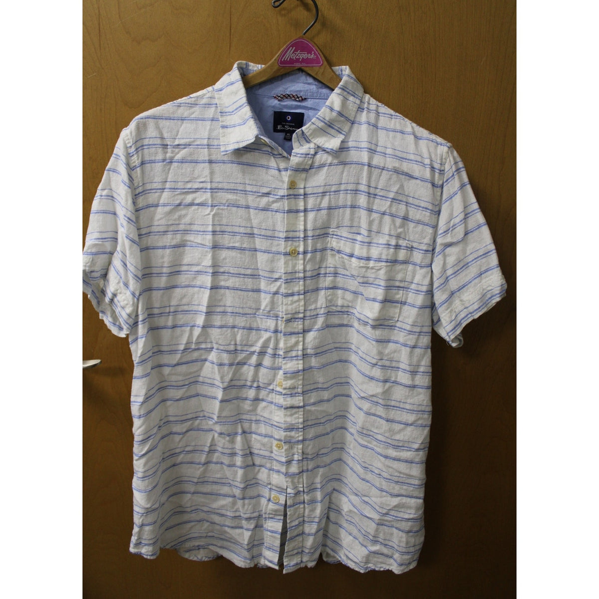 Ben Sherman Men's XL Short-Sleeve Striped Button-Down Shirt White Blue