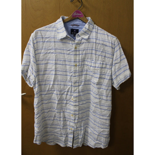 Ben Sherman Men's XL Short-Sleeve Striped Button-Down Shirt White Blue