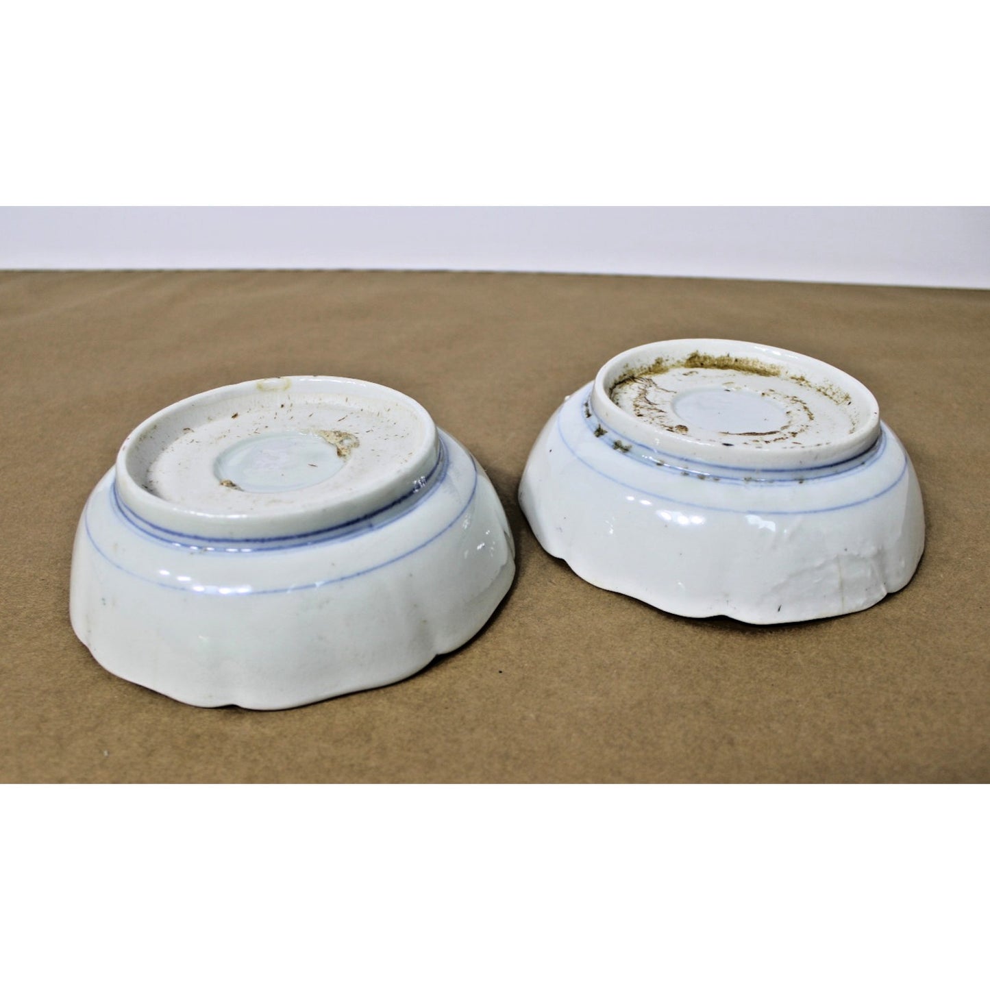 Pair of Antique 19th Century Imari Low Bowls w/ Scalloped Edges, 6" D.