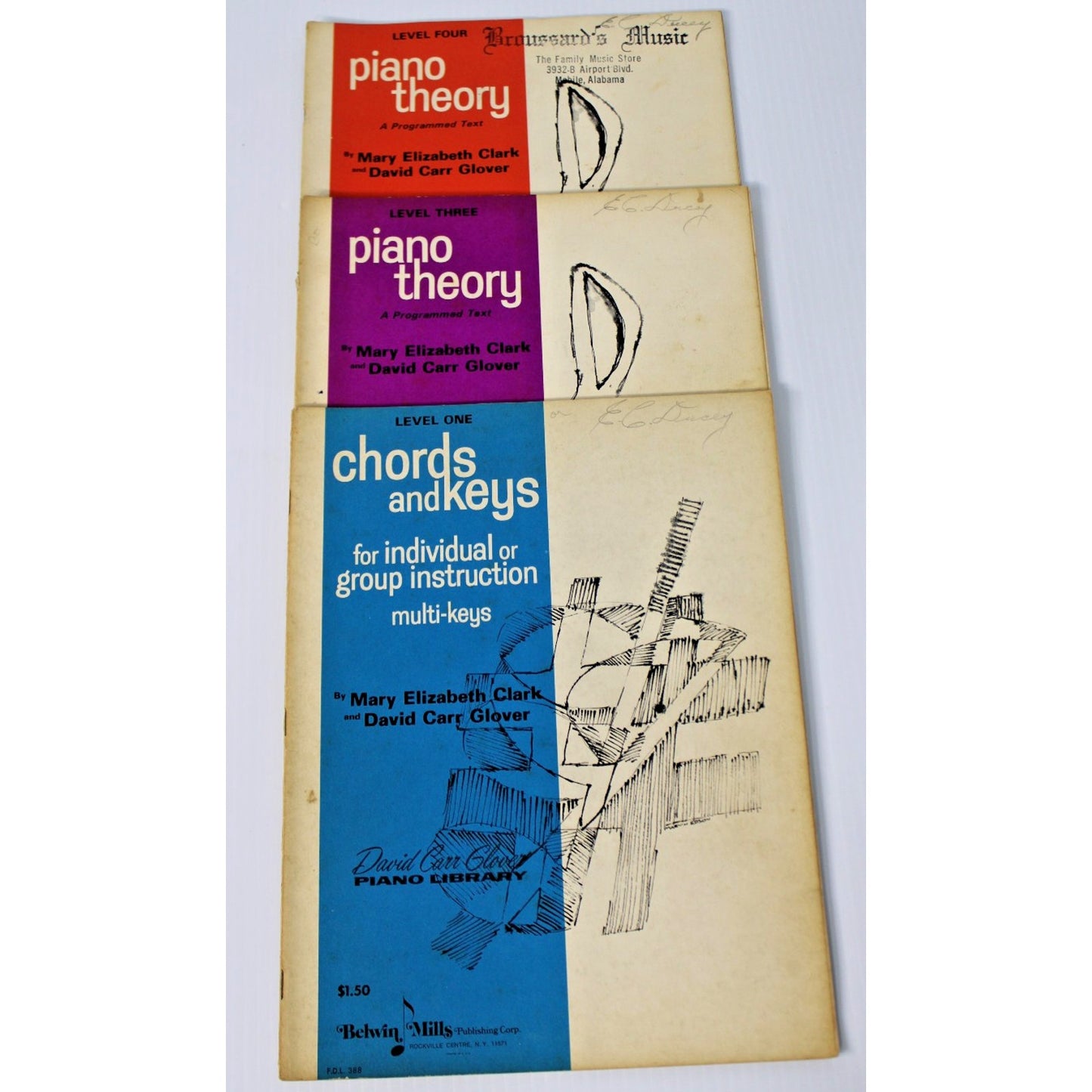 3 Vintage 1950s Piano Instruction Books 1, 3, 4-- M.E. Clark & David Carr Glover
