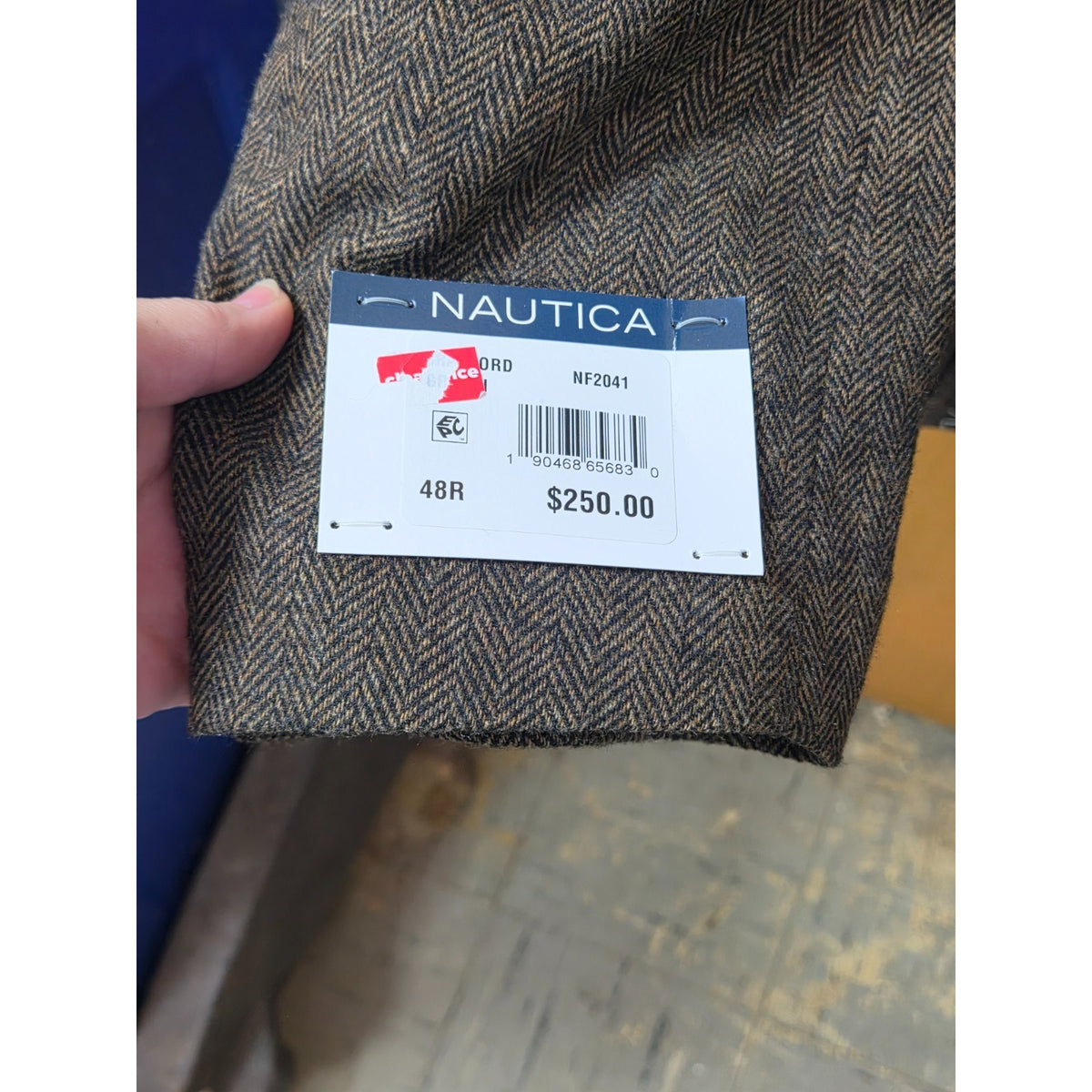 NWT Nautica Herringbone Sport Coat Blazer 48R Brown Grey Classic Fit Jacket