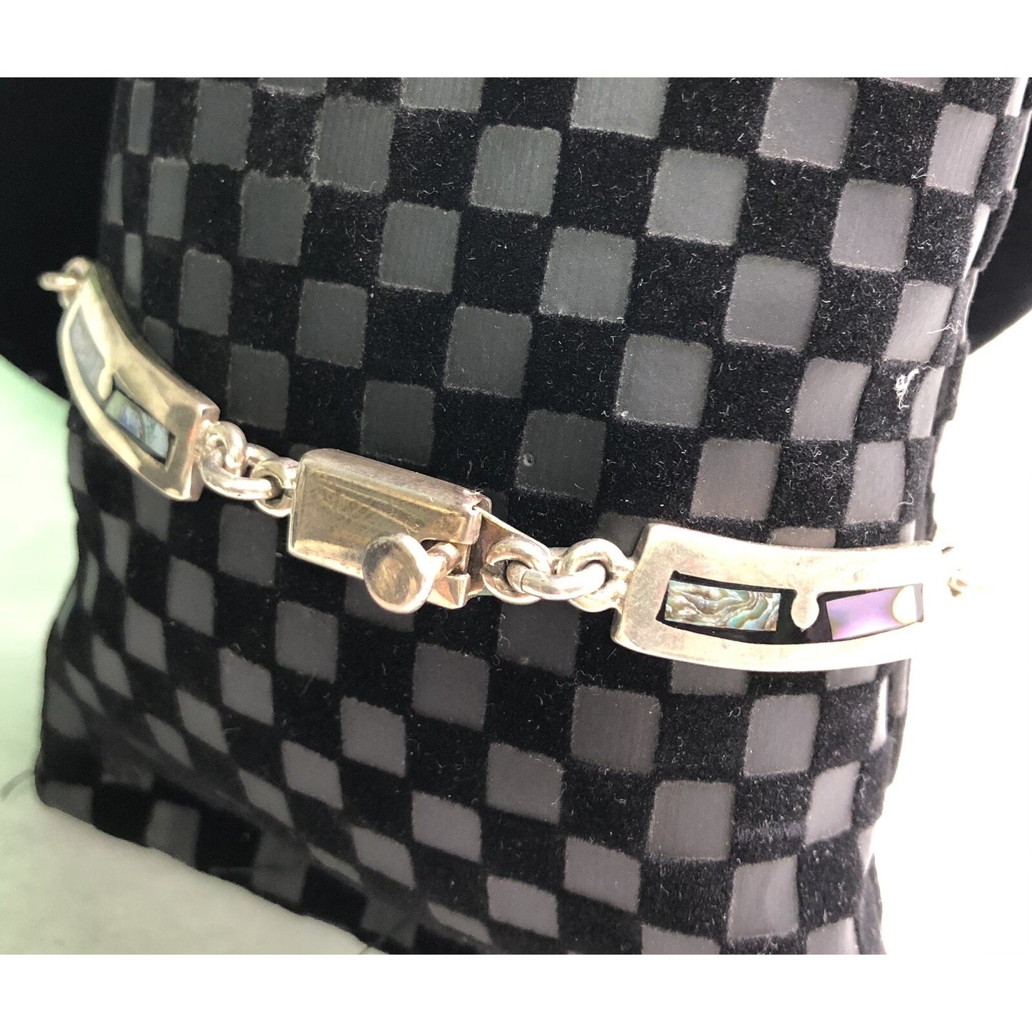 Vintage Sterling Silver Abalone Inlaid Link BRACELET Southwestern 26.43 Grams