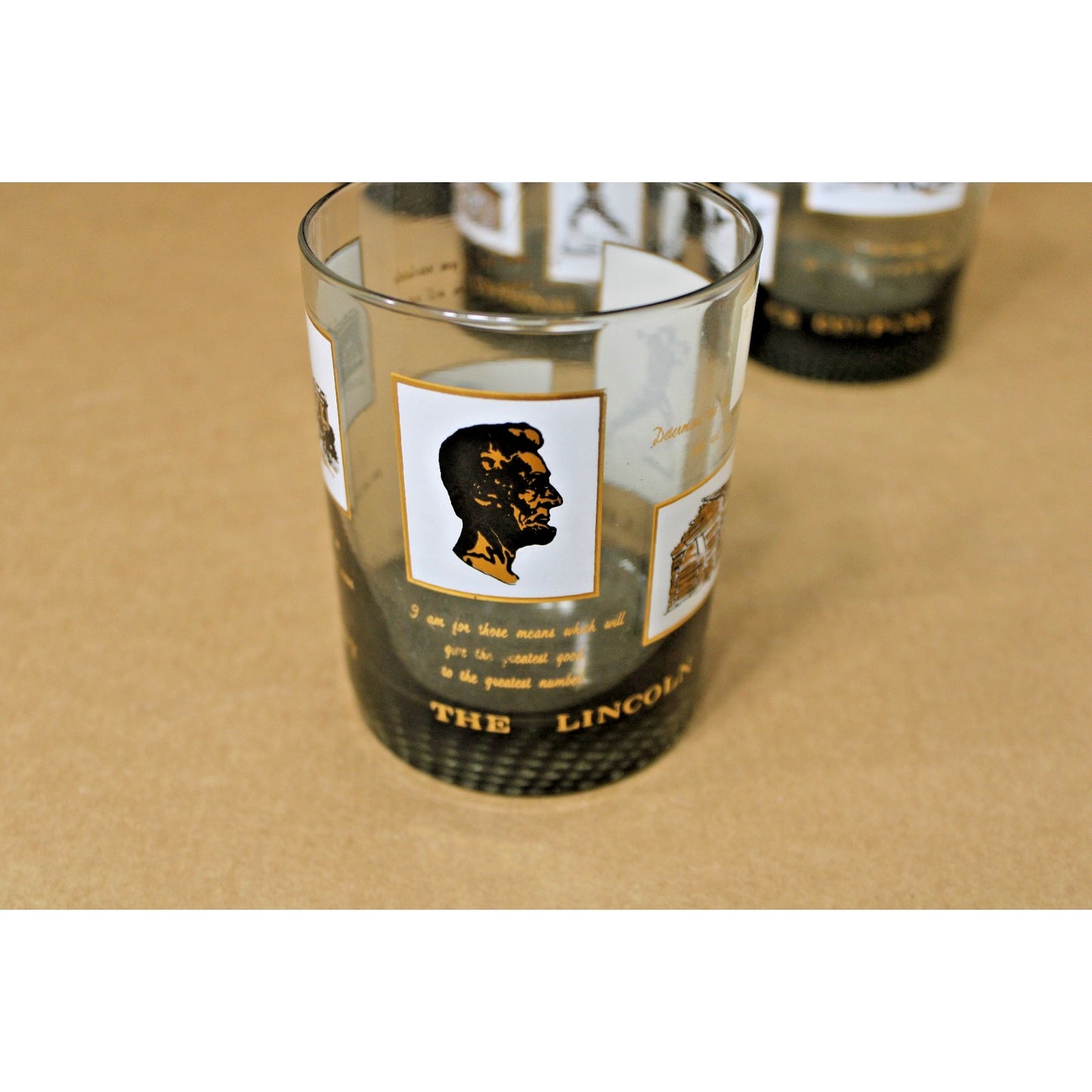 VTG Smoked Glass Gold Drinkware/ Whiskey Glasses, Lincoln National Life Advert.