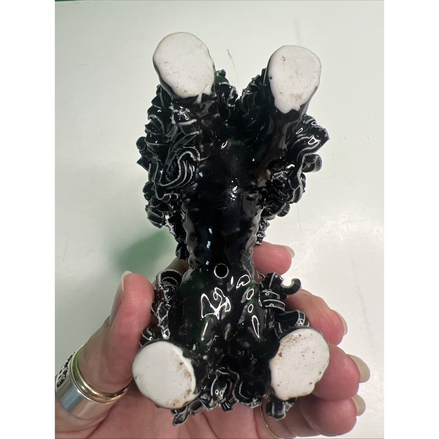 Vintage Sassy MCM Black Ceramic Spaghetti Poodle Dog Retro Kitsch 4.5” Figurine