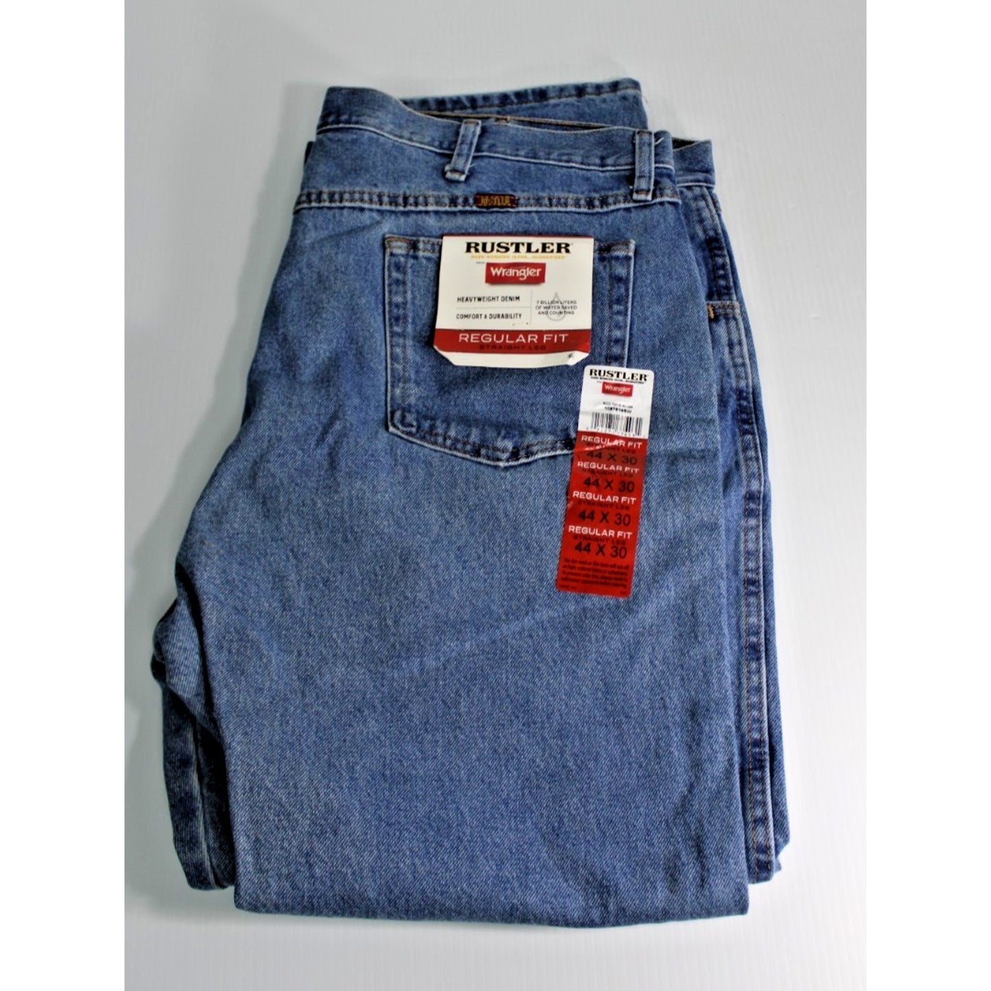 NWT Rustler Wrangler Men's Regular Straight Leg Jeans 44x30 Heavyweight Denim