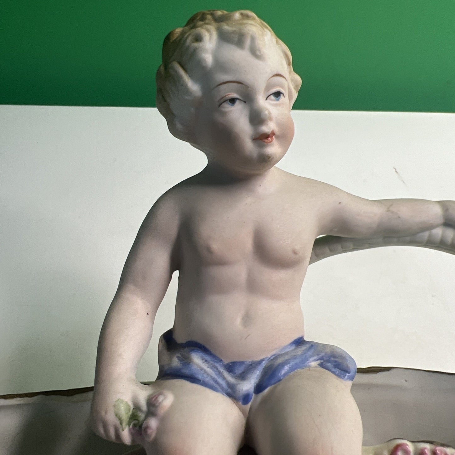 Antique Hal Sey Fifth Ave Cherub Bisque Figural Double Planter