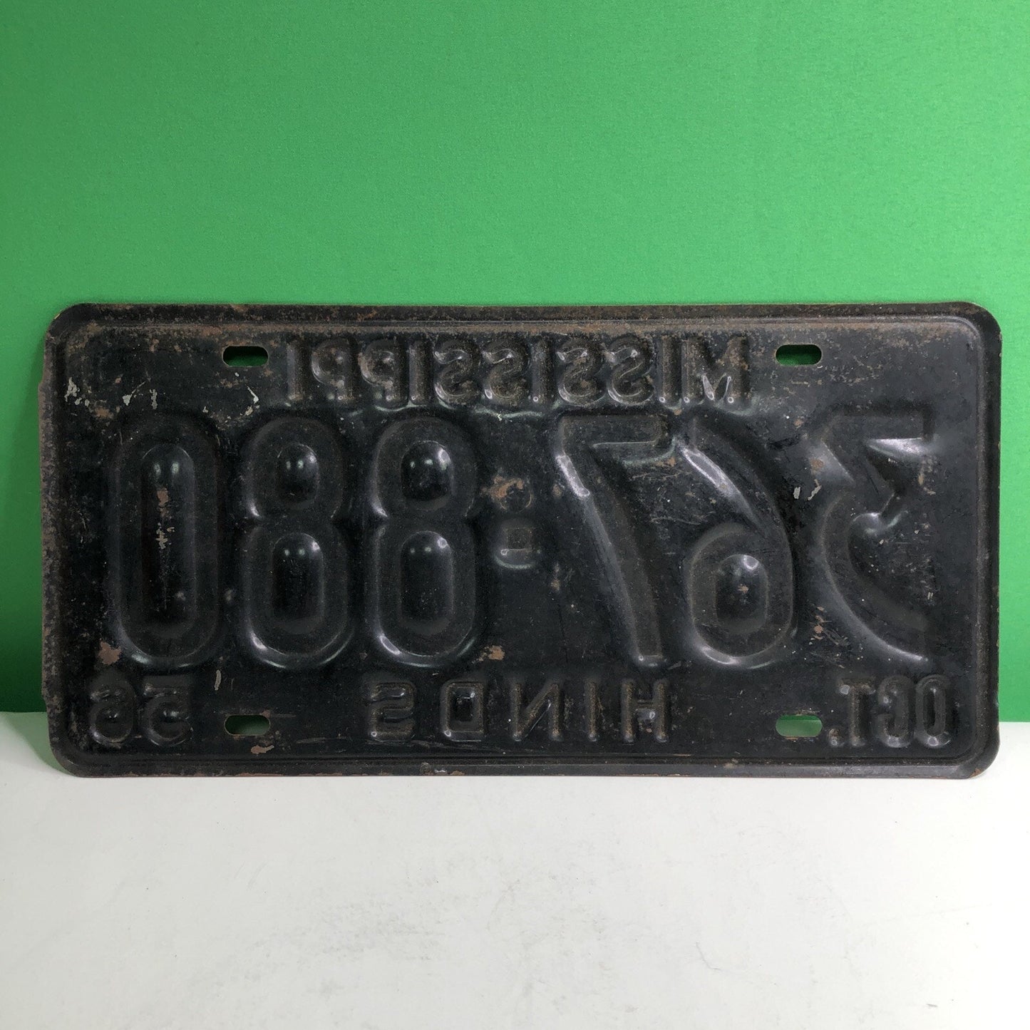 1956 Mississippi License Plate Car Tag Rat Rod Hinds County October Original