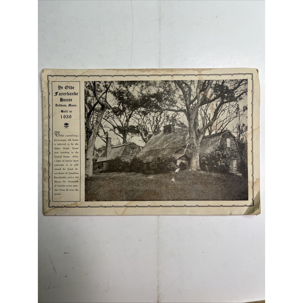 Vintage Booklet Ye Olde Fayerbanke House Of Dedham Massachusetts Built In 1636