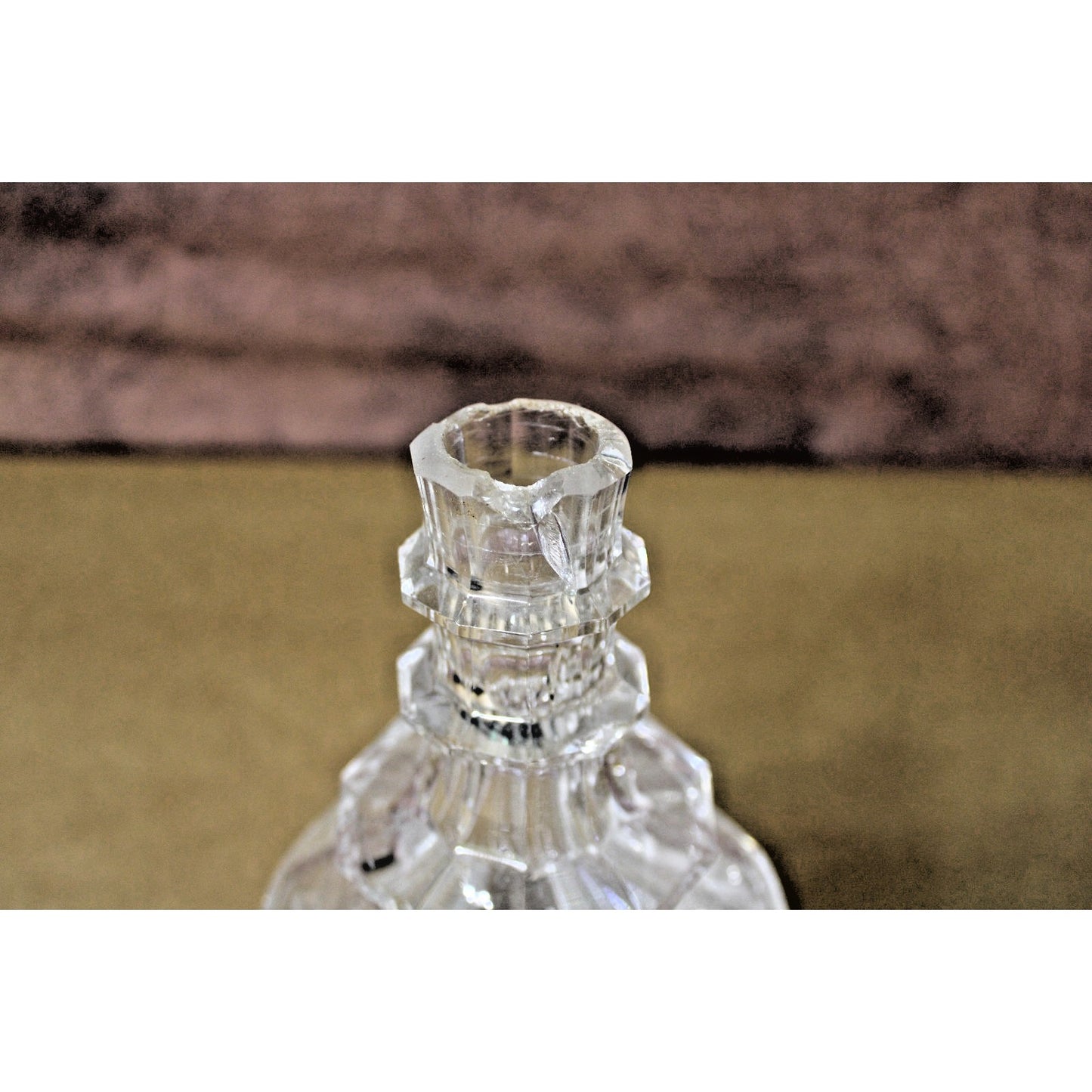 Vintage Lead Crystal Decanter Starburst Etched 12.5” H With Brass Bell Stopper