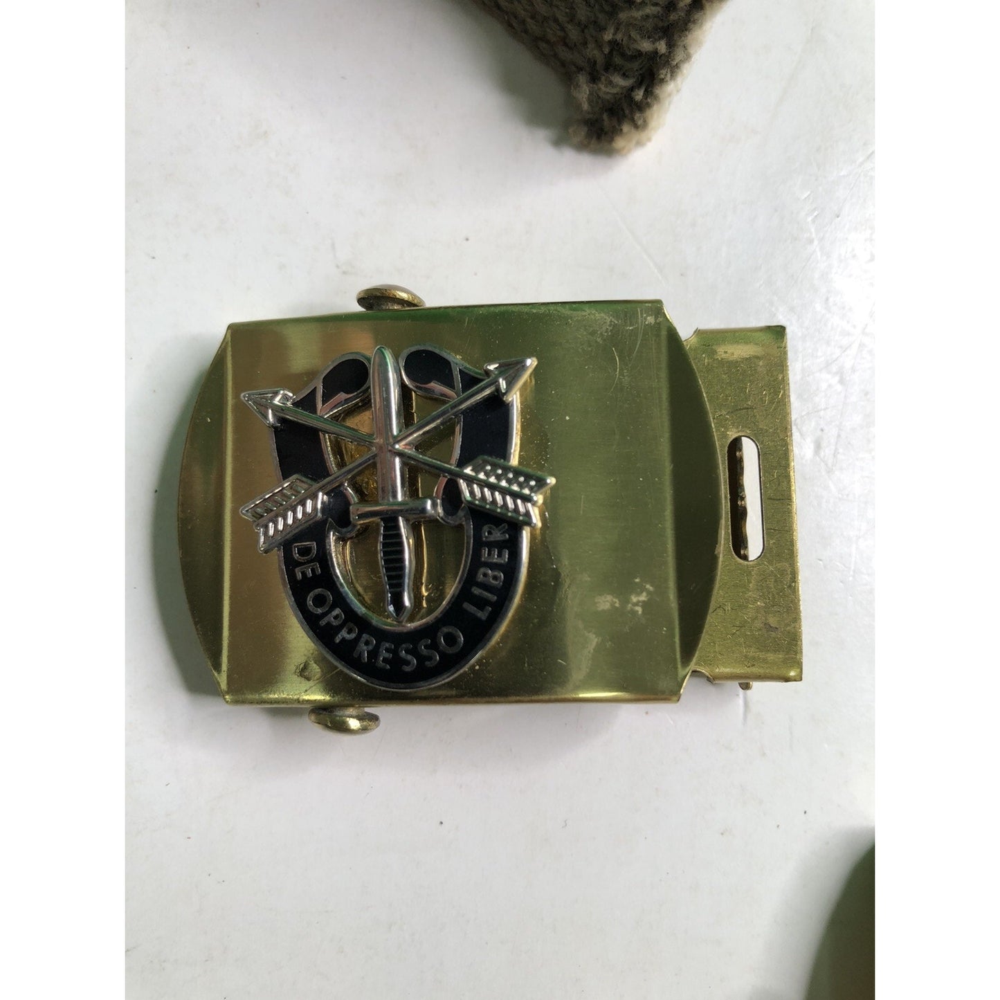 Vintage 38” Web Belt W/ 5 Buckles US Army Special Forces Brass Interchangeable