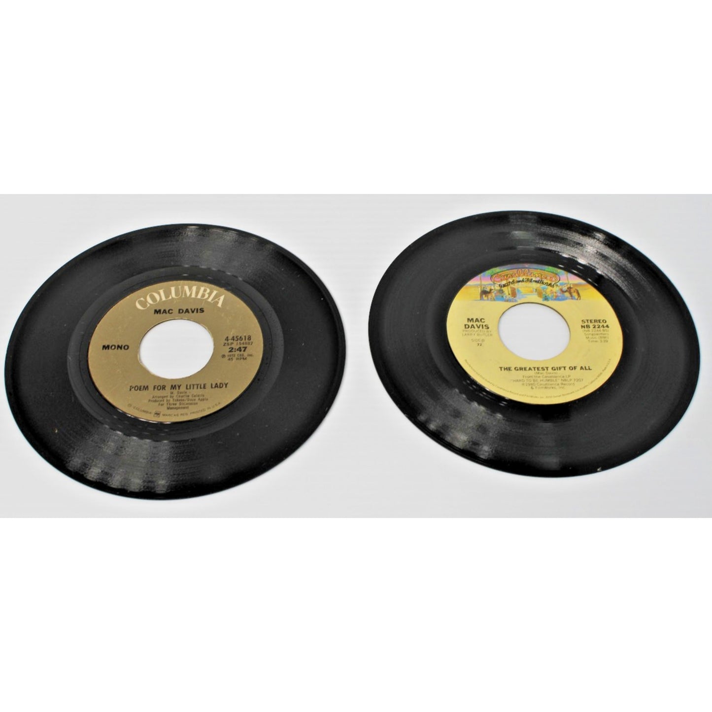 Mac Davis- Two 7" 45 RPMs, Classic Country Crossover Hits- READ