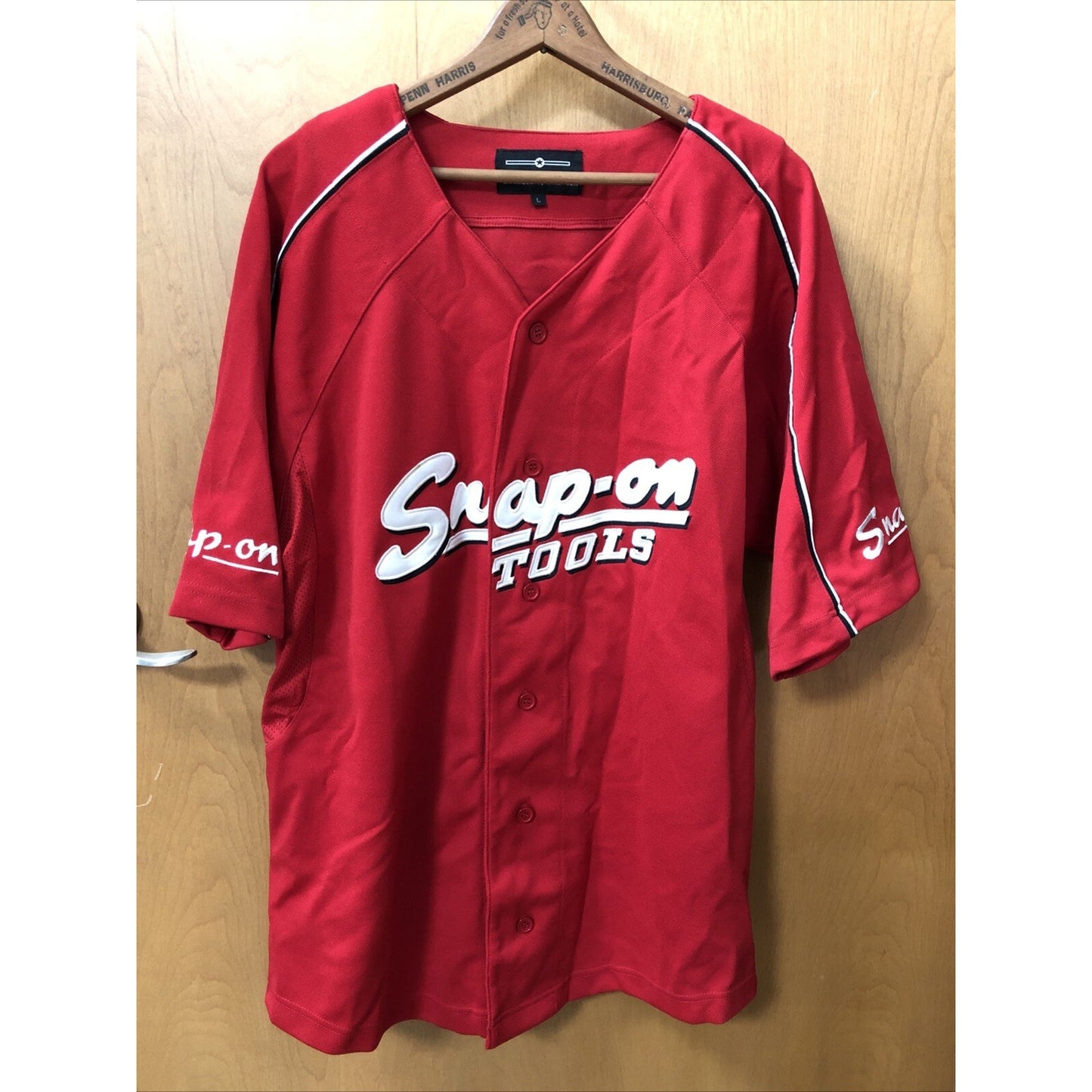 Vintage Snap On Tools Baseball Jersey Red Men's Size L Collectible Button Front