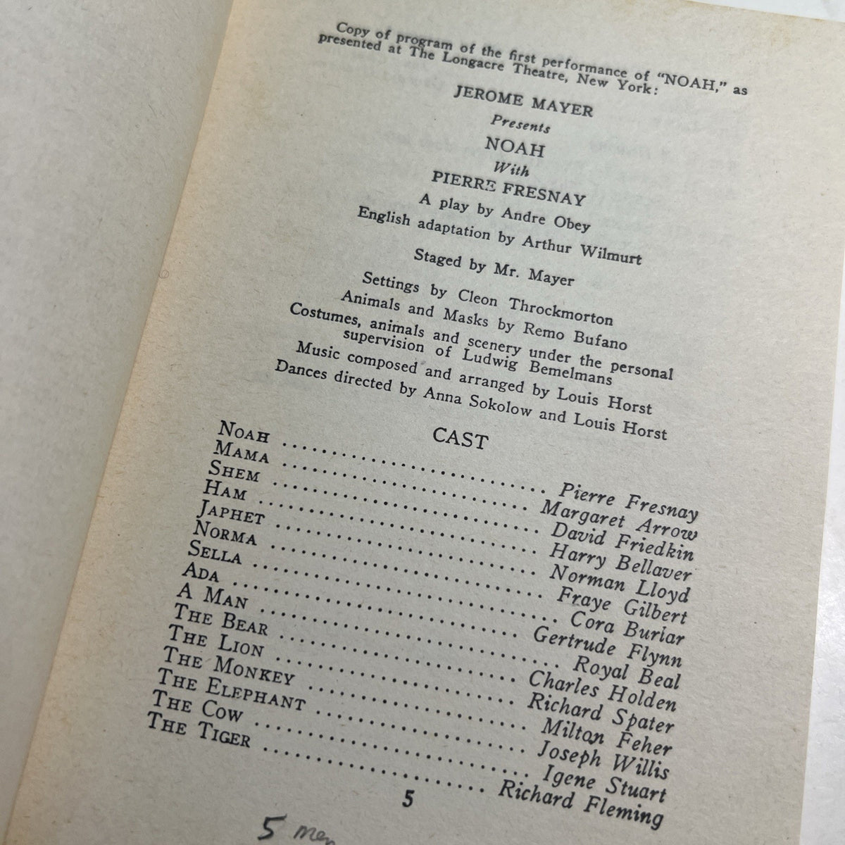Noah By Andre Obey A Samuel French Standard Library Edition Play 1962 PB