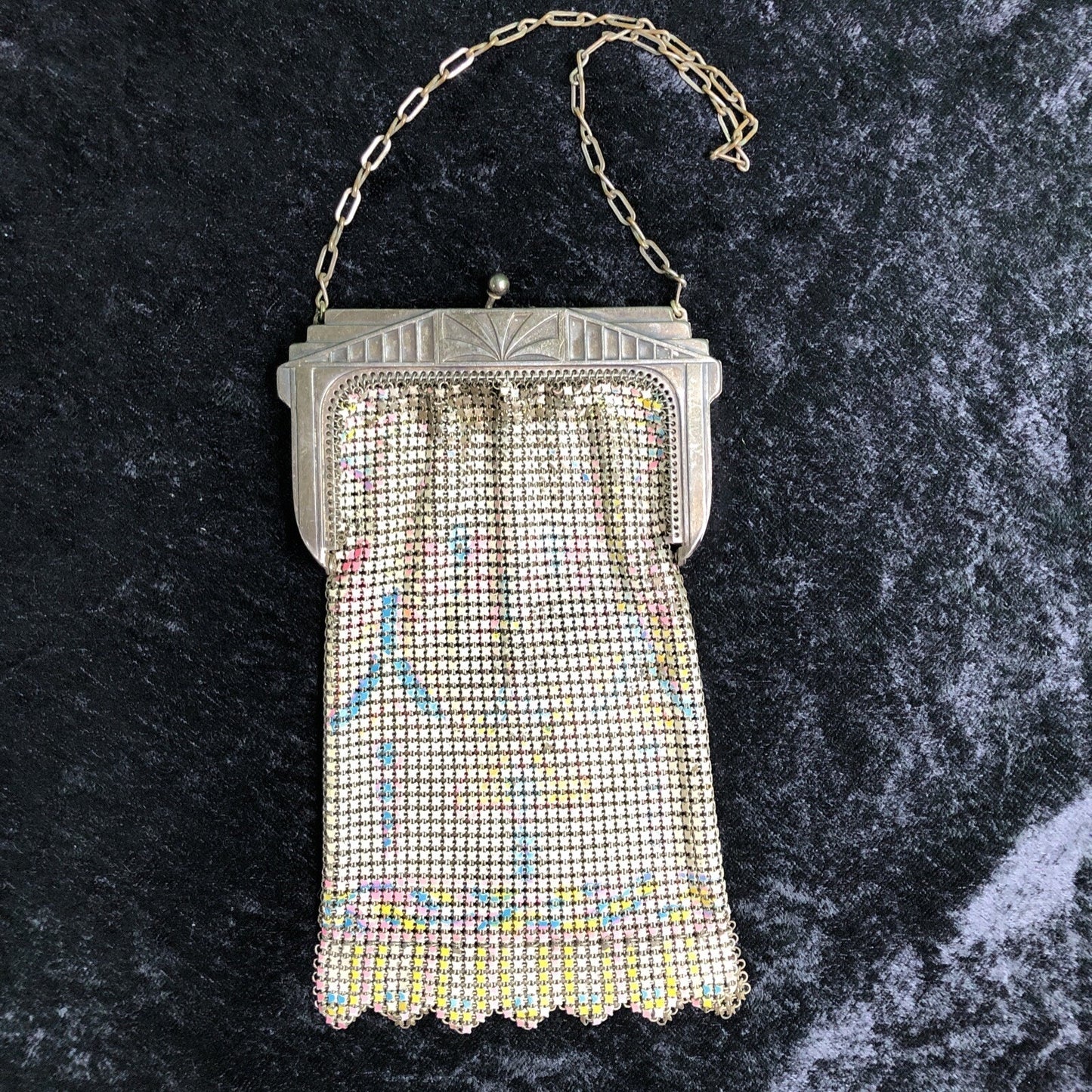 Vintage Antique Whiting & Davis Mesh Enameled Purse Deco Nouveau Imperfect
