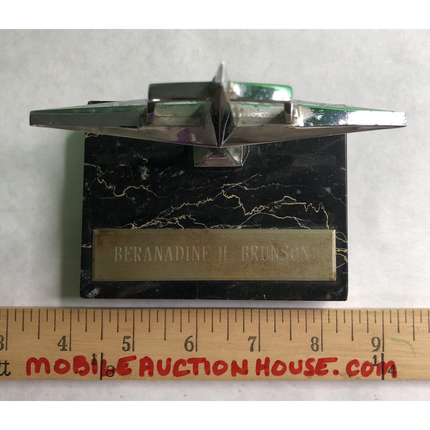 Vintage Lincoln Star Hood Ornament Emblem LINCOLN CONTINENTAL Marble Base