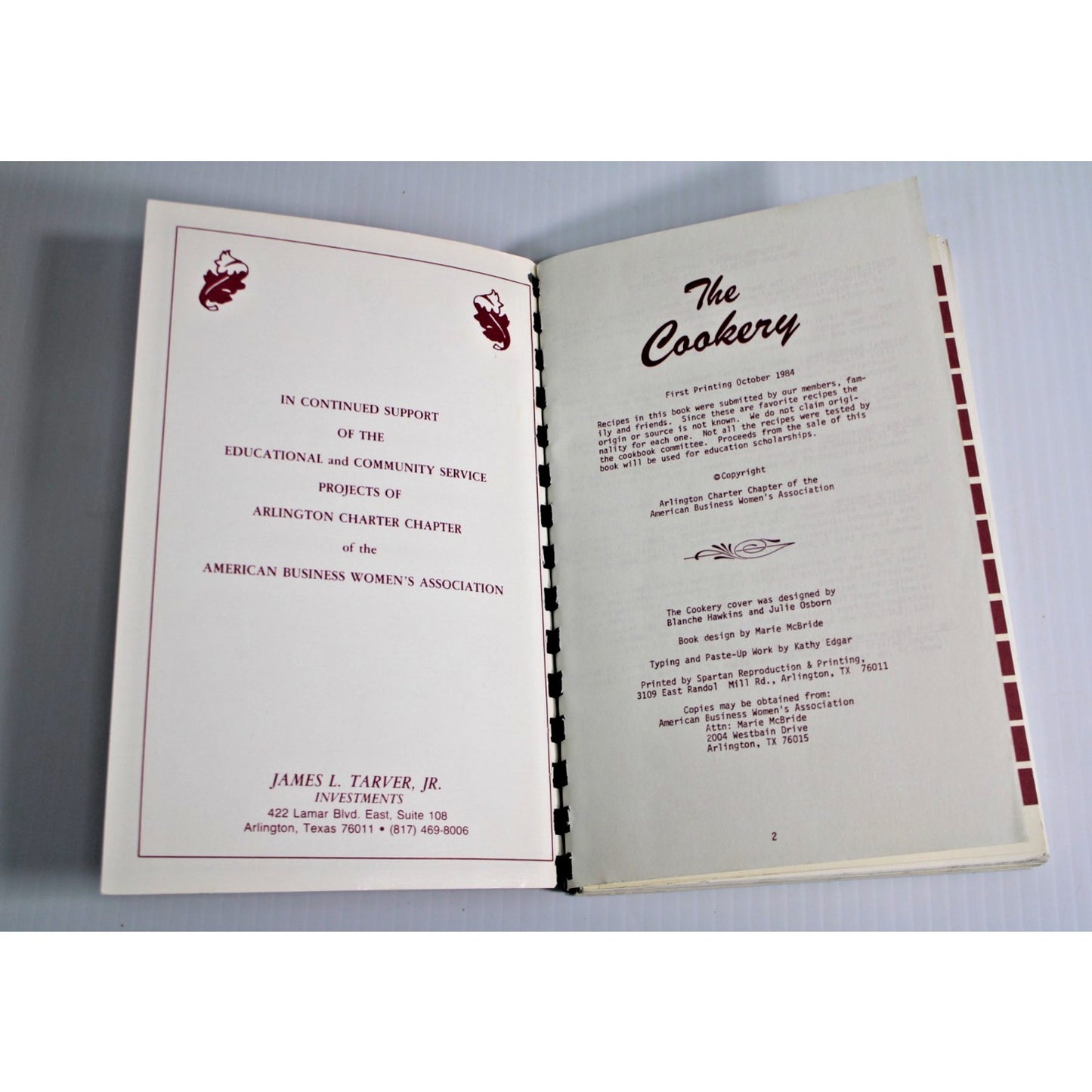 Vintage 1984 The Cookery Cookbook ABWA Arlington Texas Chapter, 1st Printing