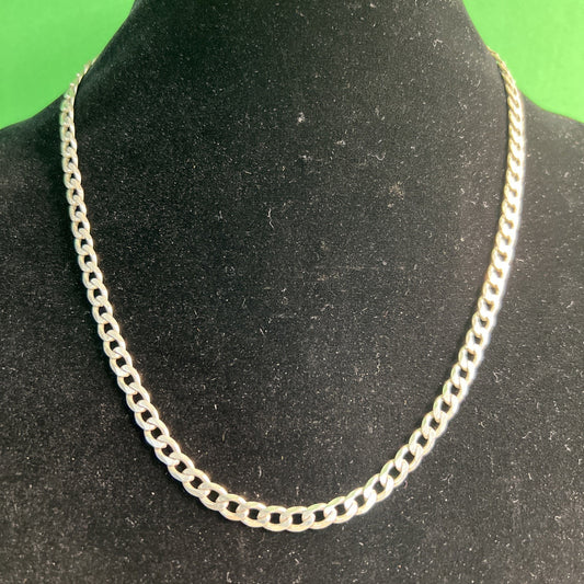 Vintage 20” Sterling Silver Curb Cuban Link Chain Necklace Lobster Claw Clasp