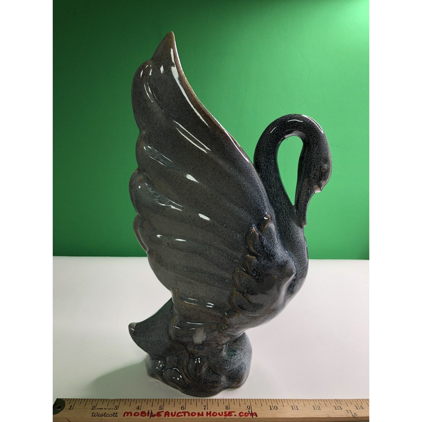 Haegar Royal Hickman SWAN VASE #492 USA Gorgeous Glaze Blue & Brown Hues 17”