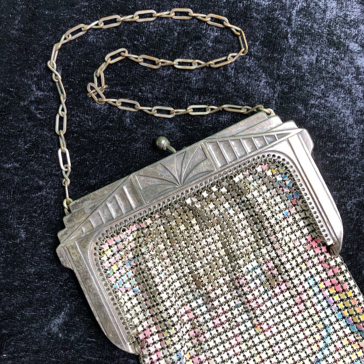 Vintage Antique Whiting & Davis Mesh Enameled Purse Deco Nouveau Imperfect