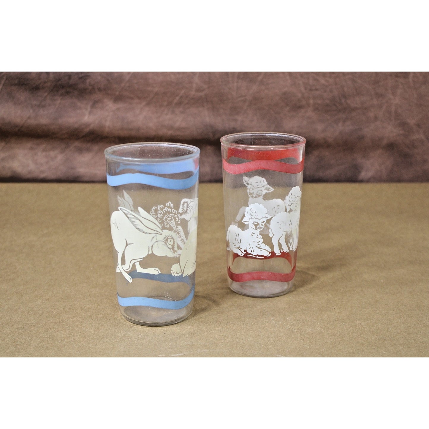 Vintage Libby Little Lamb/ Hungry Bunny Pair of Glasses/ Tumblers 5.25"H