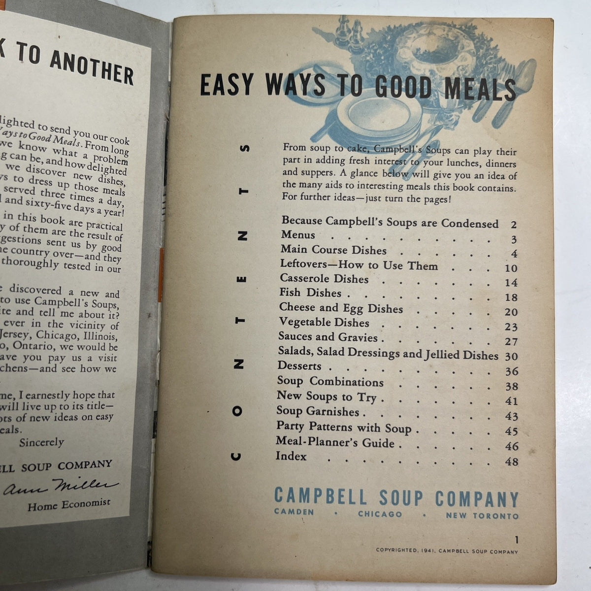 RARE 1941 First Edition Campbell's Soup Recipe Booklet Easy Ways to Good Meals