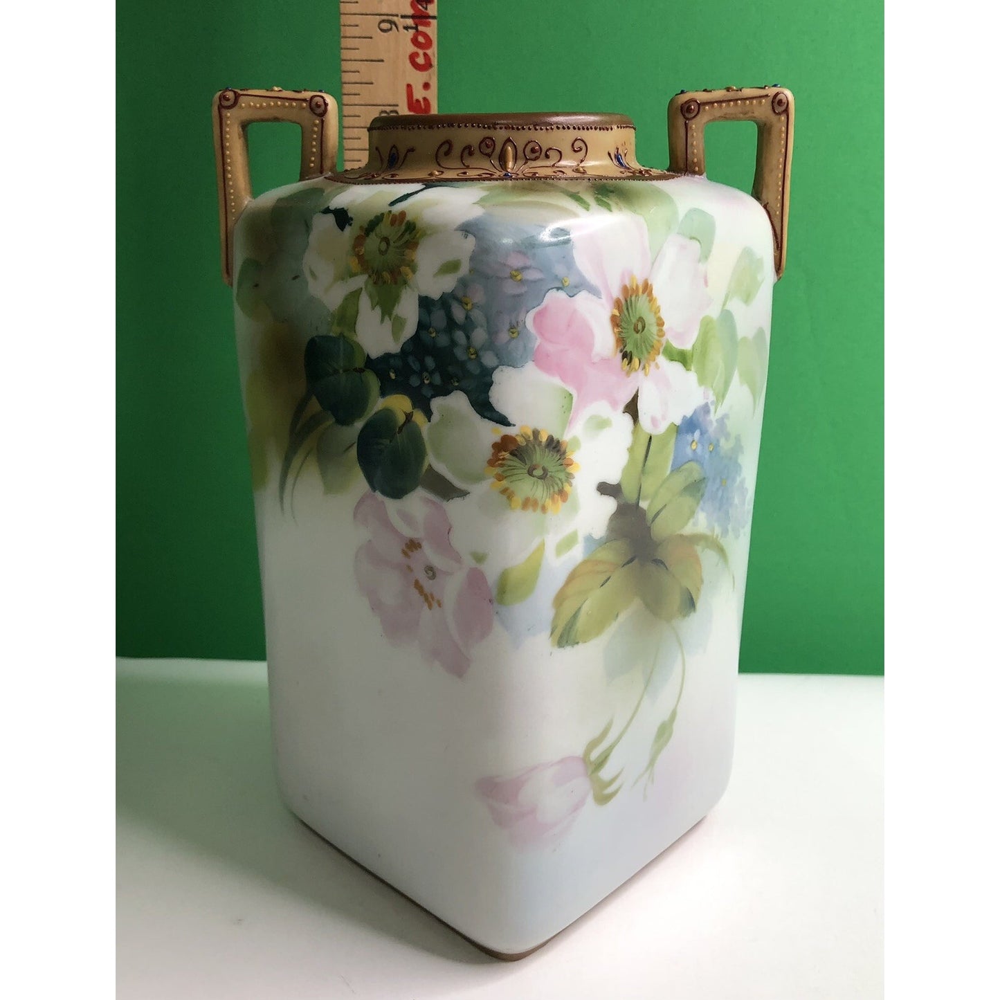 IMPERIAL NORITAKE NIPPON HAND PAINTED VASE OLD ROSES ART NOUVEAU MORIAGE C 1910