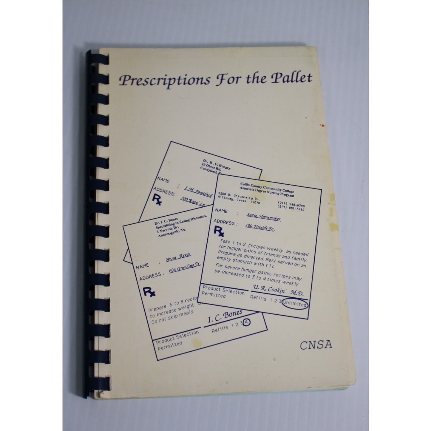 Vintage 1992 Prescriptions For the Pallet Collin County Texas Nursing Cookbook