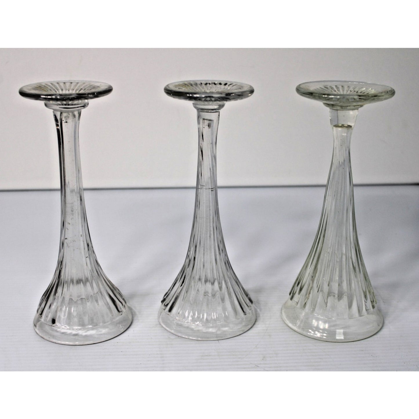 Set of 3 Clear Shelf Risers Display Pedestals 9" Fluted Martinsville Glass