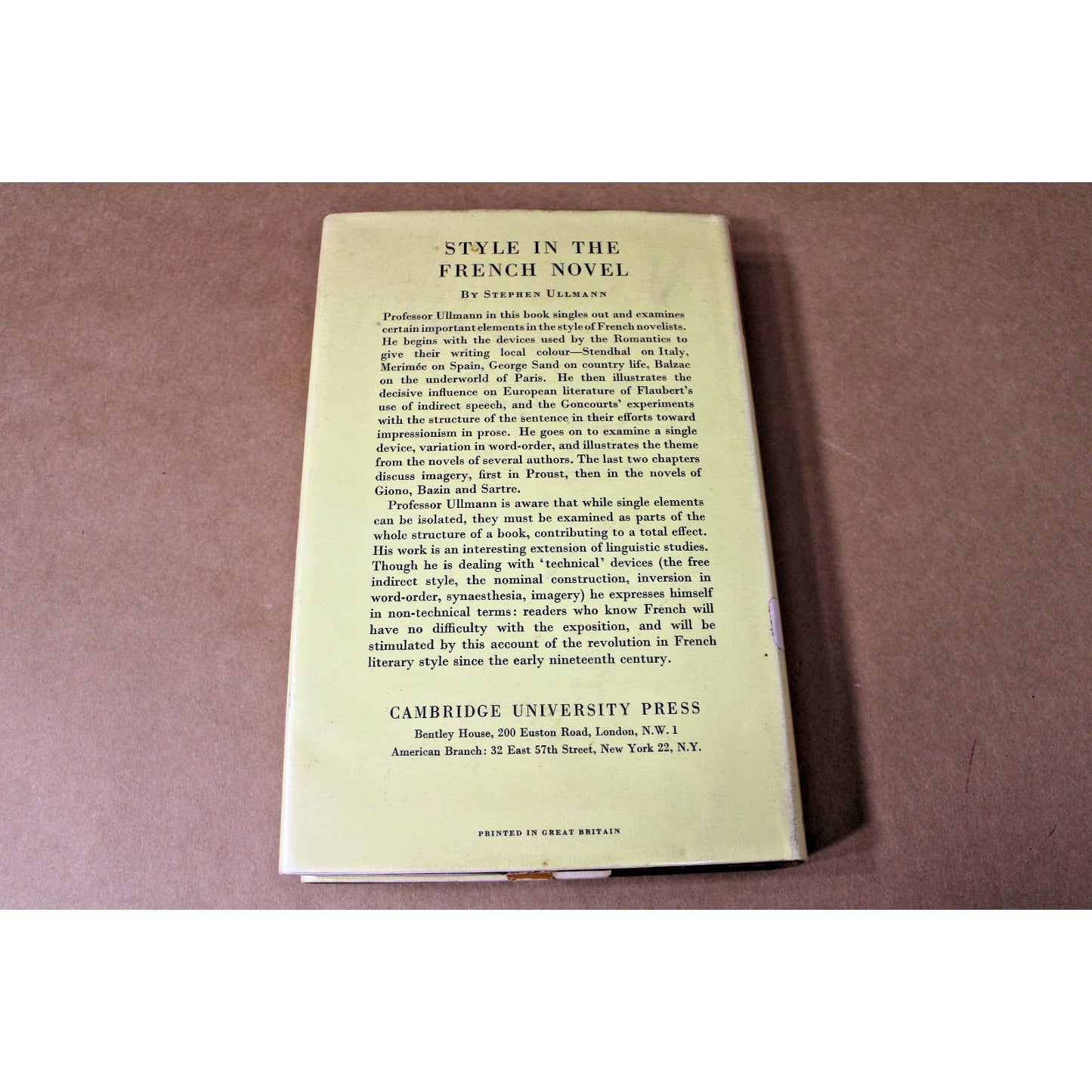 The Image in the Modern French Novel by Prof. Stephen Ullman, 1960