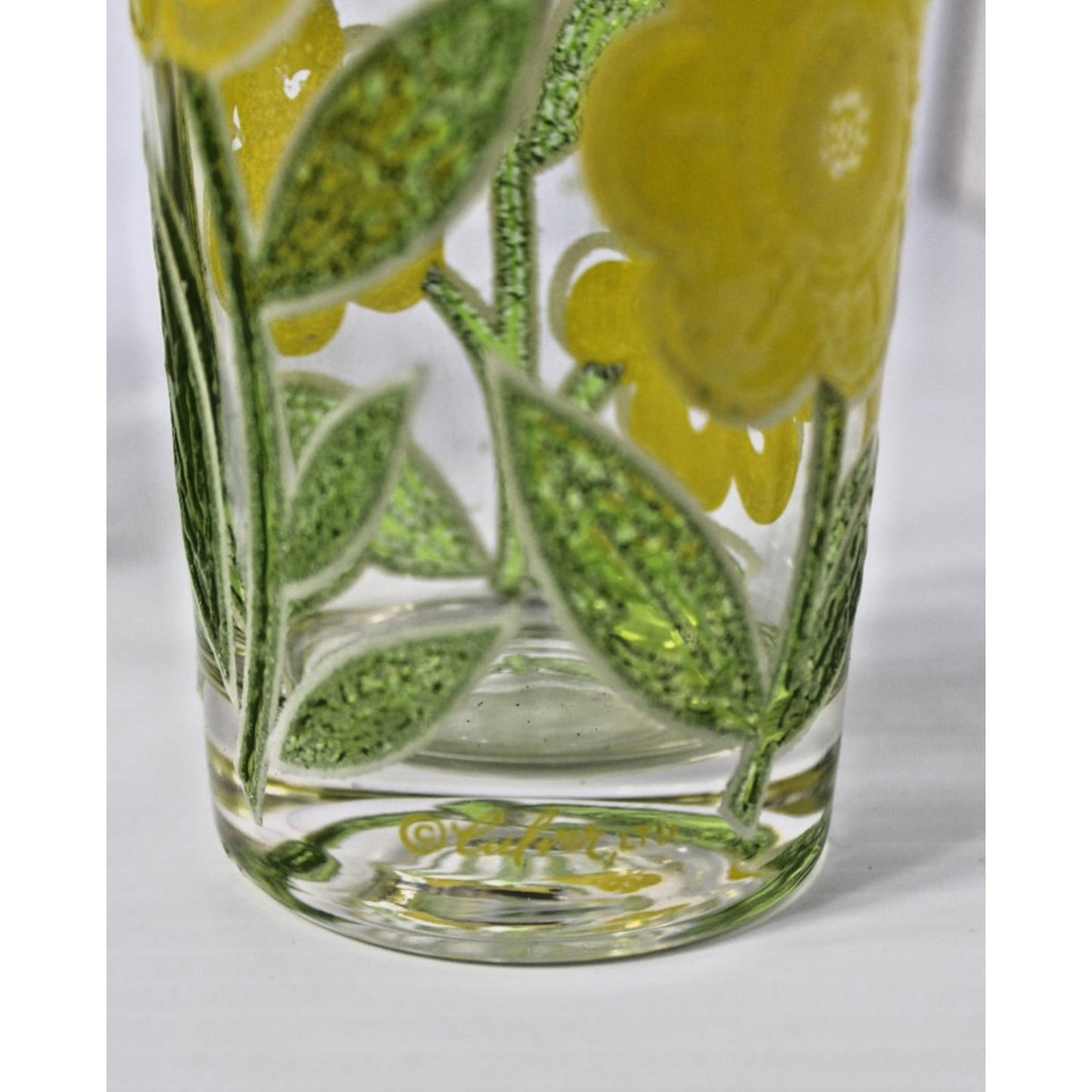 MCM Vintage 60s Mod Culver Yellow Flower 3D Raised Daisy Highball Tumbler 12 oz