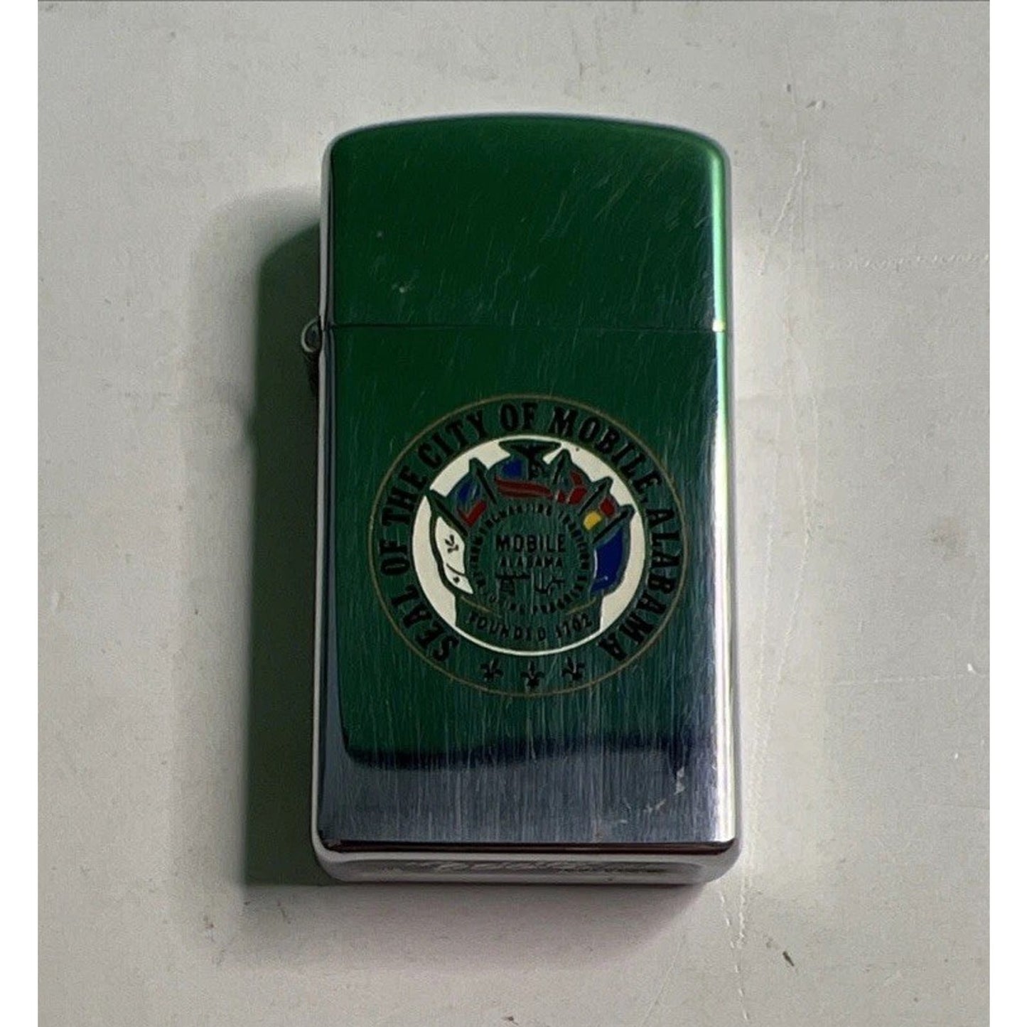Vintage Zippo Slim Lighter Seal of the City Mobile Alabama Founded 1702