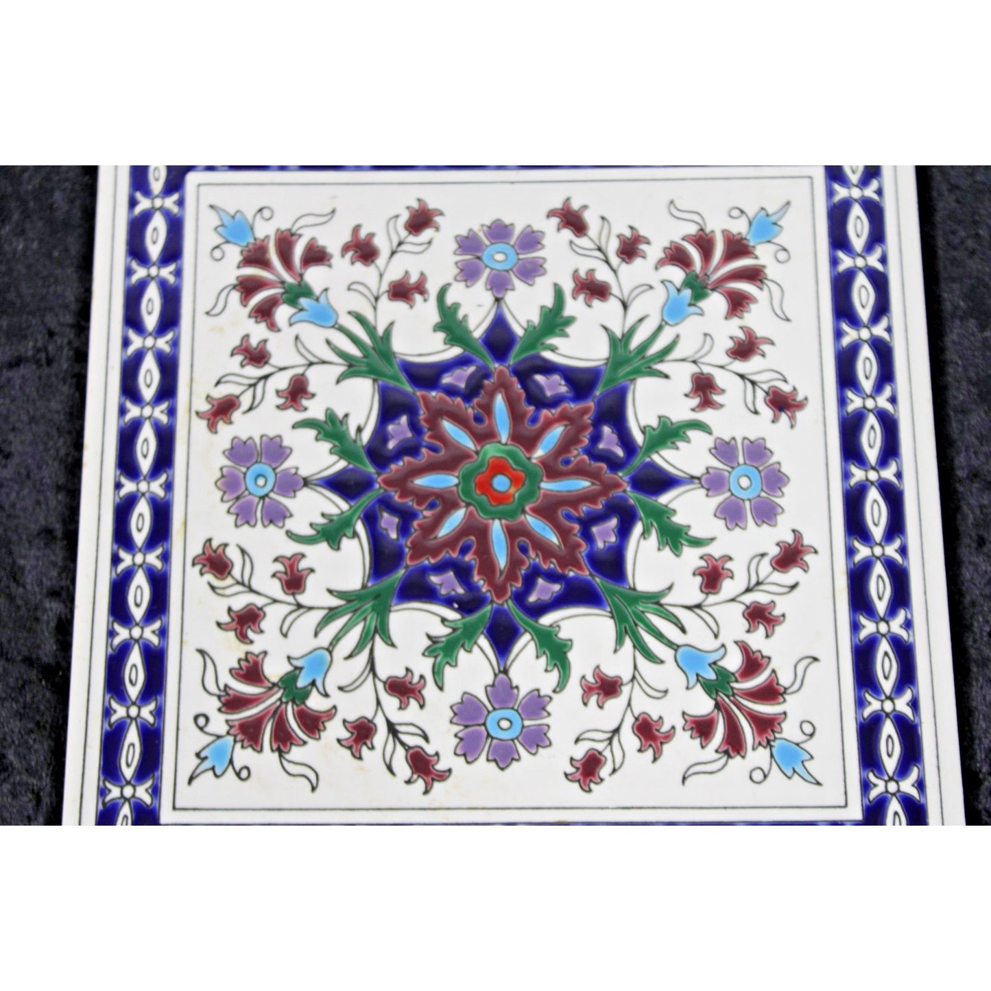 Vintage Hand Made Art Tile By Smaltotechniki Ceramik Moschato Greece 6x6" Blue