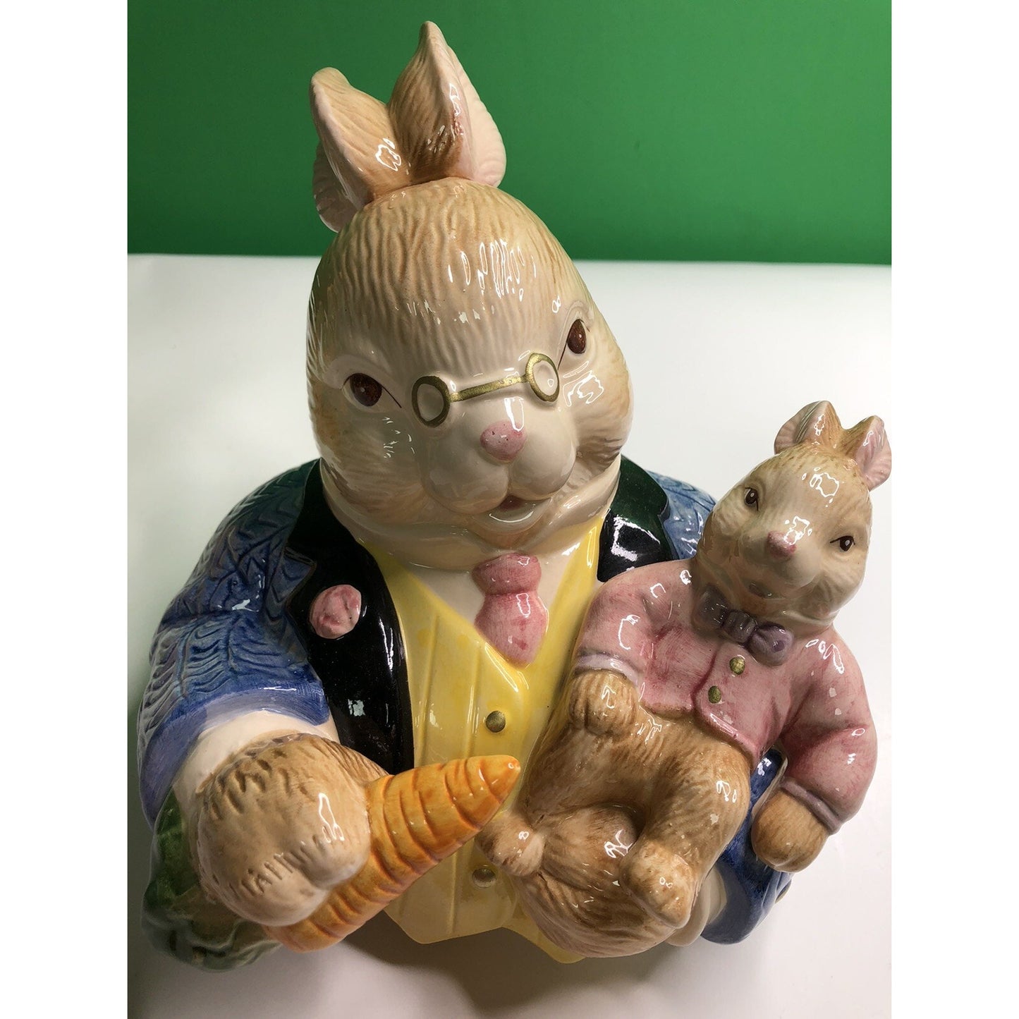 1993 FITZ & FLOYD Omnibus Devonshire GRANDPA RABBIT Cookie Jar Spring Bunny