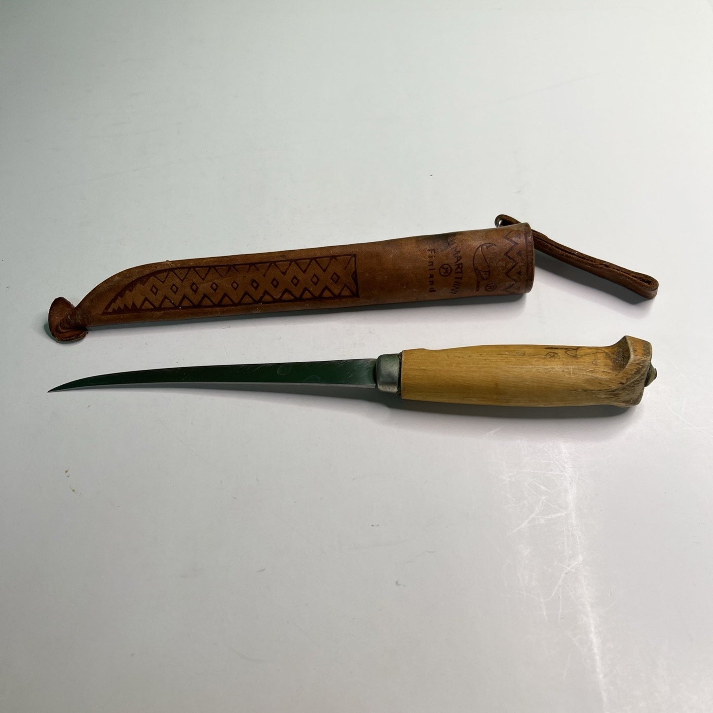 Vintage J Marttiini Rapala Finland Fillet Knife Hand Ground Stainless + Sheath
