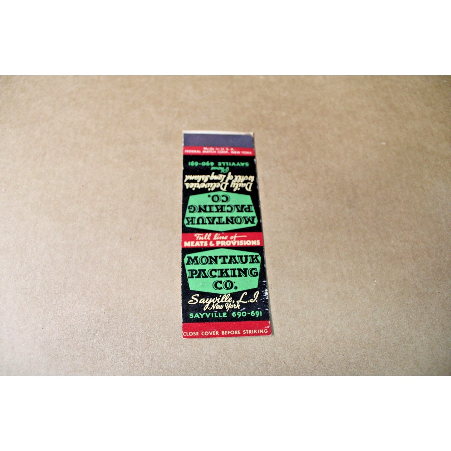 Vintage Mid Century Advertising Matchbook Montauk Packing Co. Long Island NY