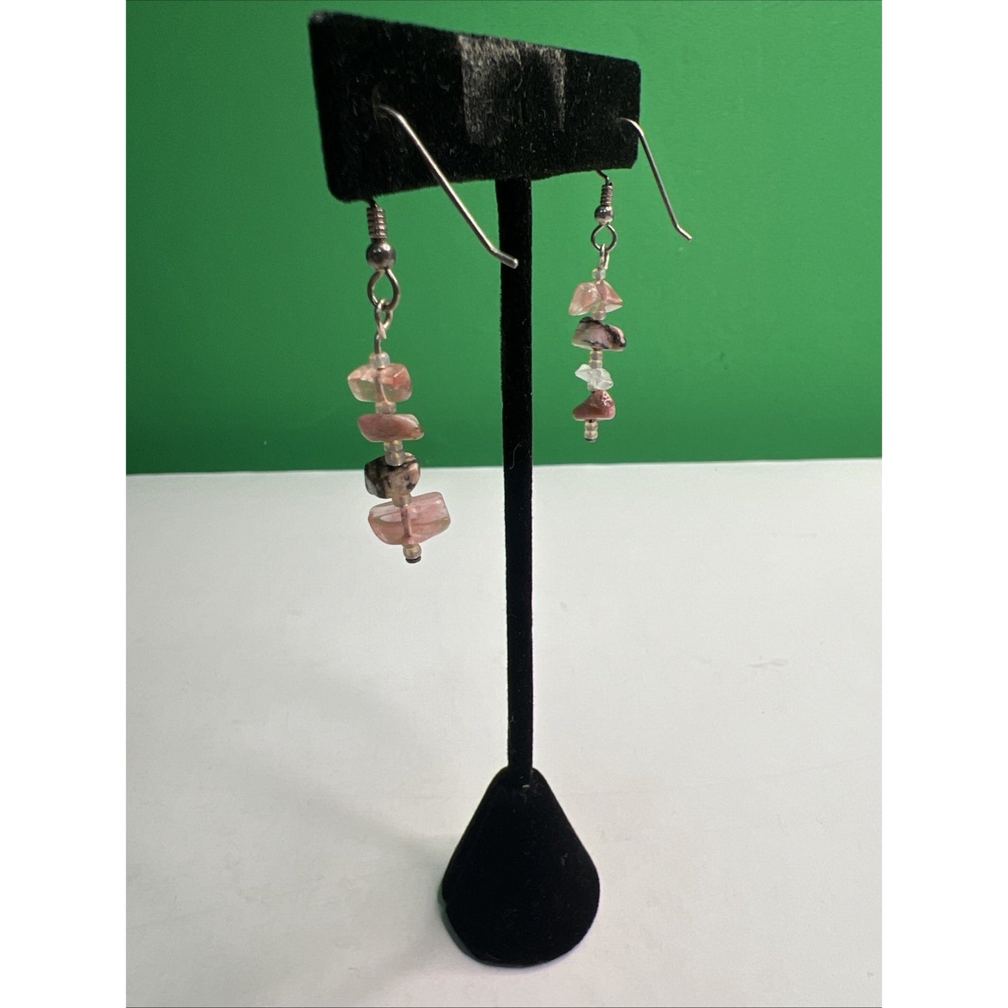 Pink Rhodonite Quartz Gemstone Drop Dangle Earrings French Wire Jewelry Gift
