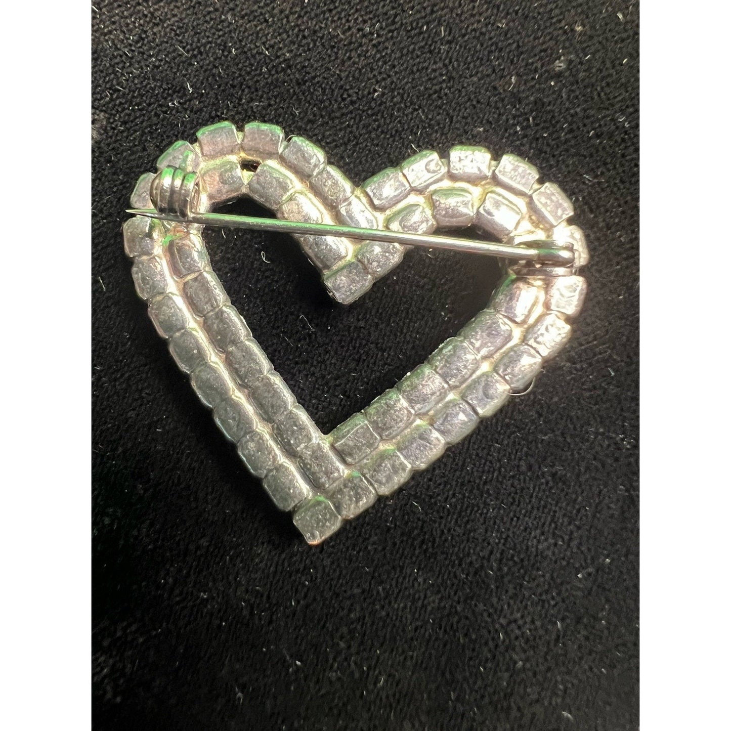 Vintage Heart Lapel Scarf Brooch Pin Rhinestones Costume Jewelry 1.5” Wide